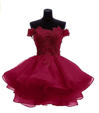 Homecoming Dress,Sexy Off Shoulder Burgundy Puffy Short Prom Homecoming Dresses
