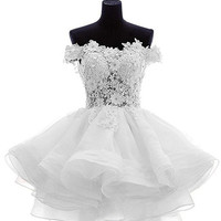 Homecoming Dress,Sexy Off Shoulder Burgundy Puffy Short Prom Homecoming Dresses - Thumbnail 1