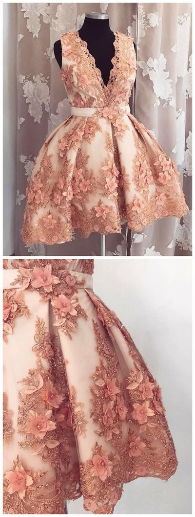 A-line V-neck Homecoming Dress Pearl Pink Tulle Short Prom Dress