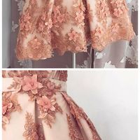 A-line V-neck Homecoming Dress Pearl Pink Tulle Short Prom Dress - Thumbnail 1