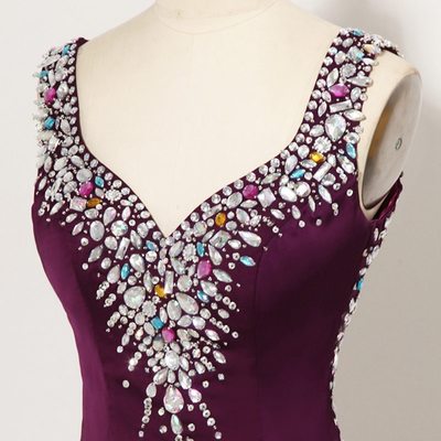 Vestido longo de formatura sexy backless crop top rhinestone long purple prom dresses fast shipping real pictures customize