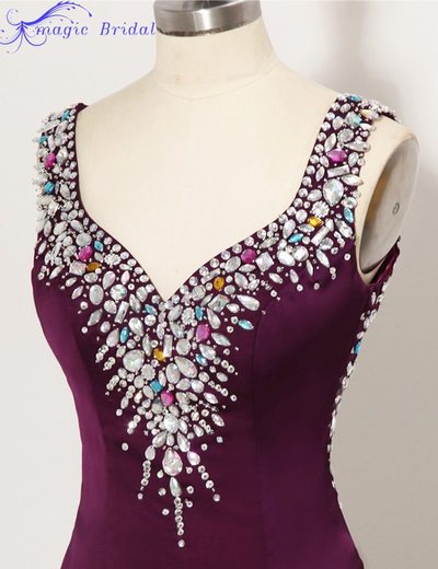 Vestido Longo De Formatura Sexy Backless Crop Top Rhinestone Long Purple Prom Dresses Fast Shipping Real Pictures Customize