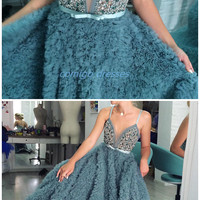 Luxury Emerald Wedding Dress Straps A Line Crystals Beads Bridal Gown Custom New - Thumbnail 4