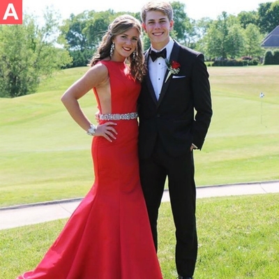 Satin chiffon round evening dress hot sale sleeveless sweep/brush train backless crystal mermaid evening dress