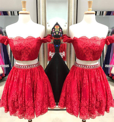 Charming Prom Dress,Two Piece Prom Gown, Lace Homecoming Dress