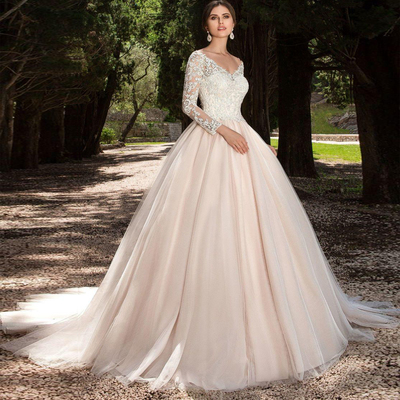 Sexy v neck wedding dresses long sleeves wedding dress country western vintage wedding gowns custom made