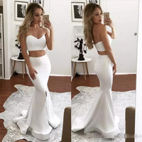 Mermaid Sexy Sweetheart Front-Split Sleeveless Two-Piece White Prom Dress - Thumbnail 1