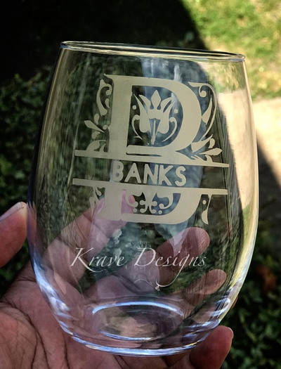 Monogram Etched Stemless Wine Glass