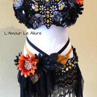 Dark Orange Halloween Fairy Costume Cosplay Dance Costume Rave Bra  - Thumbnail 1