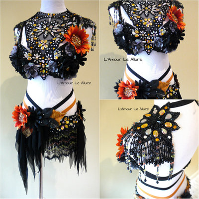Dark orange halloween fairy costume cosplay dance costume rave bra 