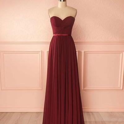 Simple a-line chiffon burgundy long prom dress, burgundy evening dress