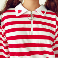 Heart Collar Stripe Long Sleeve Polo Shirt with Zipper - Thumbnail 4