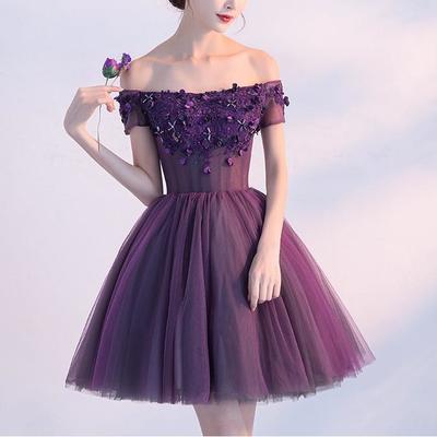 A-line off-the-shoulder short/mini short tulle homedress/short prom dress