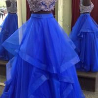 Royal Blue Two Piece Prom Dresses,Beaded Bodice Tulle Skirt Sweet 16 Dresses,Ball Gown Formal Dresses - Thumbnail 1