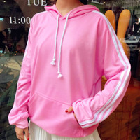 Pink Side Stripe Hoodie Sweatshirt - Thumbnail 1
