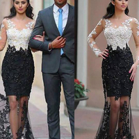 Sheath/Column Bateau Floor-length Long Sleeve Tulle Prom Dress/Evening Dresses - Thumbnail 1