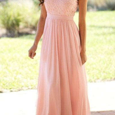 2018 custom long chiffon bridesmaid dress,sleeveless bridesmaid dress ,pink lace see through bridesmaid dress