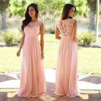 2018 Custom long chiffon Bridesmaid Dress,Sleeveless Bridesmaid Dress ,Pink Lace See THrough Bridesmaid Dress - Thumbnail 1