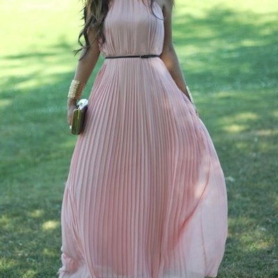 Custom made charming pink chiffon prom dress,sexy halter evening dress,floor length party dress