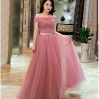 Off Shoulder Dusty Pink Gowns,Long Formal Dresses, Lace-up Prom Dresses 2018 - Thumbnail 1