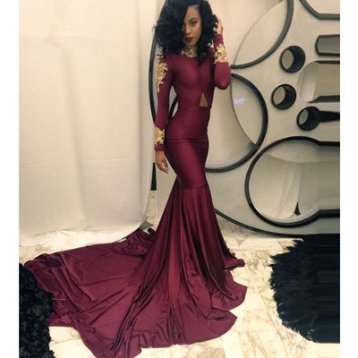 Long prom dress, mermaid prom dress, long sleeves prom dress, burgundy prom dress, sexy prom dress, evening dress, unique prom dress, pd15203