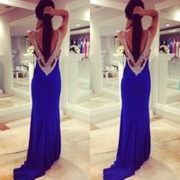 2018 Custom Charming Royal Blue Prom Dress,Sexy Backless Evening Dress,Elegant Cocktail Dress - Thumbnail 2
