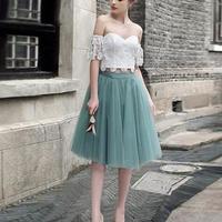 White lace Top two pieces short prom dress,tulle homecoming dresses - Thumbnail 1
