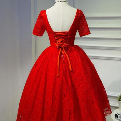 Charming lace red vintage style teen length party gowns, red lace formal gowns, lace party dresses
