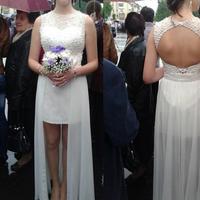 White High Low Beaded Open Back Homecoming Dresses, White Prom Dresses, Graduation Dresses - Thumbnail 1