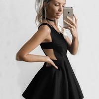 Cute black v neck short prom dress, black homecoming dress - Thumbnail 1