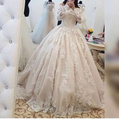 Romantic lace wedding dresses with long sleeves ball gown wedding gowns bridal bride dresses off the shoulder wedding dresses