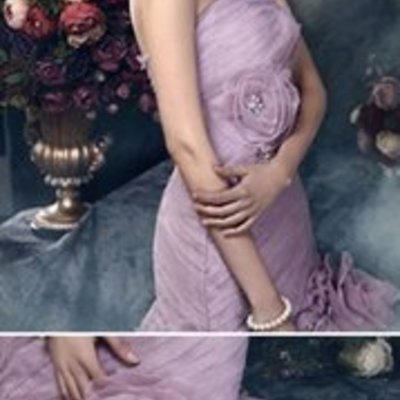 Gorgeous strapless mermaid light purple tulle appliques wedding dresses - Thumbnail 3
