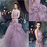 Gorgeous Strapless Mermaid Light Purple Tulle Appliques Wedding Dresses - Thumbnail 1