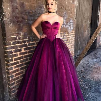  simple burgundy strapless tulle long prom dress, burgundy evening dresses - Thumbnail 4