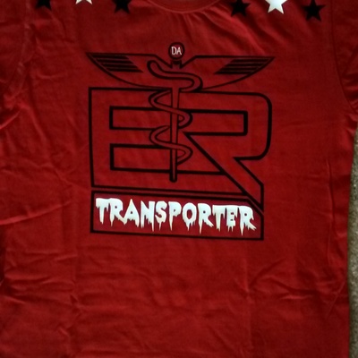 E.r datransporter (two tone) (red,white&black) artist t-shirt.