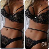 Black Strap Bra+G-string Underwear Suit