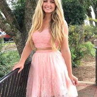 H91 A-Line Beading Lace Pretty Short Homecoming Dress - Thumbnail 1