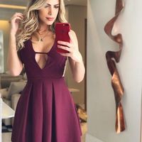 Cute burgundy  v neck short prom dress, burgundy homecoming dress - Thumbnail 1