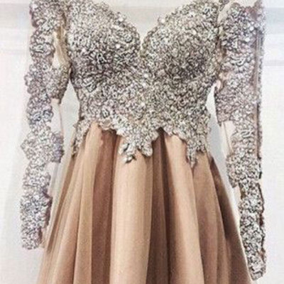 Luxurious champagne short prom dresses with rhinestone - Thumbnail 5