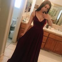 Simple burgundy v neck long prom dress, burgundy evening dress - Thumbnail 1