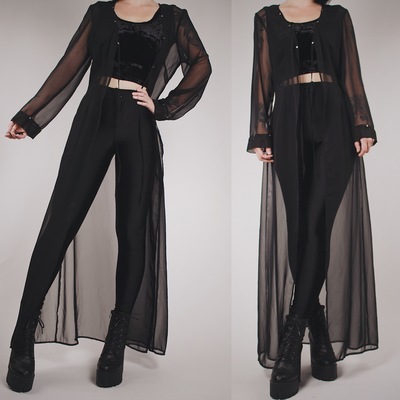 Claimed @vamps420 - vintage 90s black sheer dressing gown with removable faux fur trim