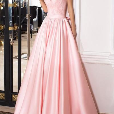 Z178 pink satin lace charming lace-up prom dress - Thumbnail 3