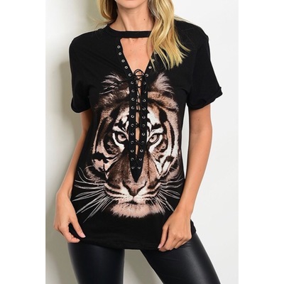 Lace-up Choker Tiger Top