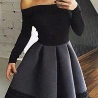 Black and gray lace long sleeve short prom dress, long sleeve homecoming dress - Thumbnail 1