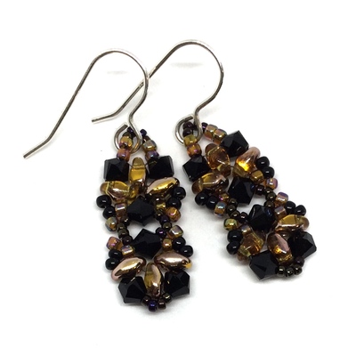 Topaz color and black crystal earrings on sterling silver ear hooks