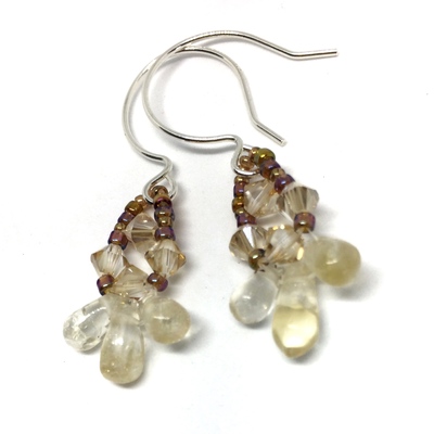 Citrine drops and crystal earrings on sterling silver ear hooks