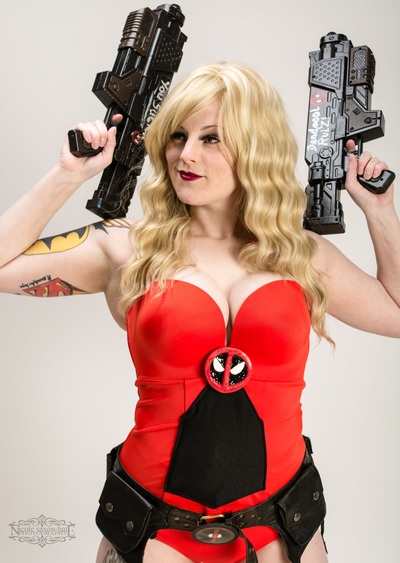 Lady D'Pool Guns up A4 Signed Print