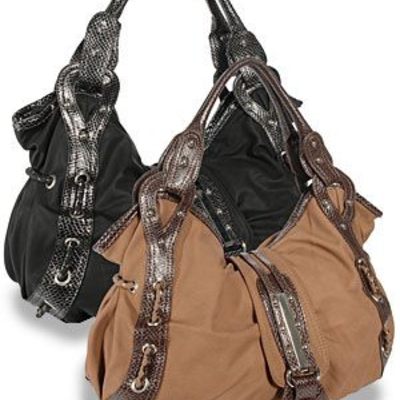 "kita" black satchel w/ faux leather trim-clearance