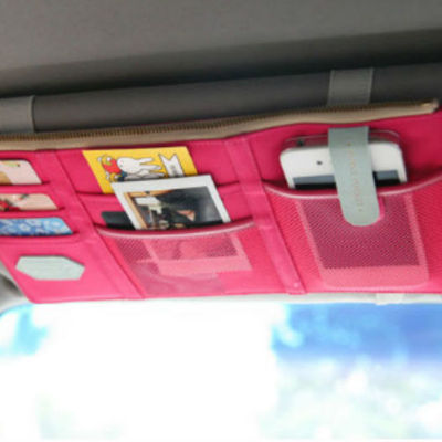Hot pink color multiple purpose sun visor pouch car use easy install organizer bag