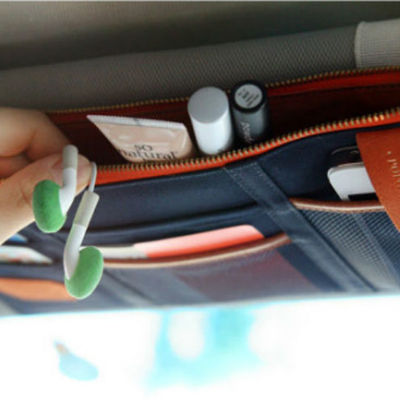 Navy blue color multiple purpose sun visor pouch car use easy install organizer bag